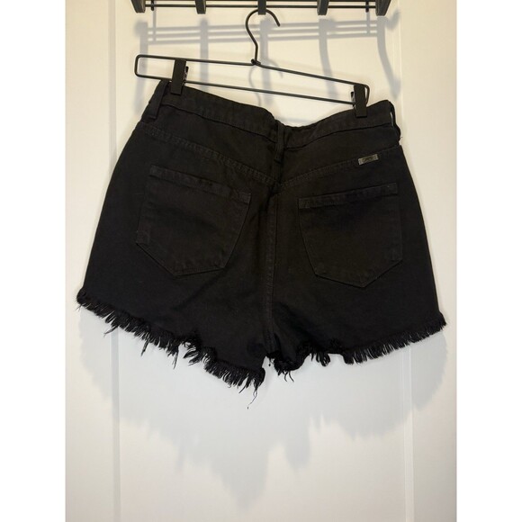 NWOT KanCan Estillo black cutoff denim shorts high rise Large distressed 31 - Picture 4 of 8